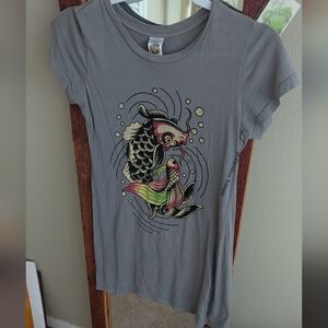 Ed Hardy Gray Graphic Koi Fish Tee